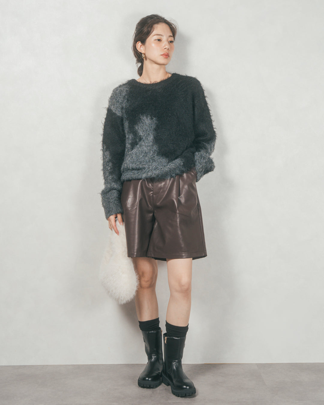 レザーライクハーフパンツ (BROWN)