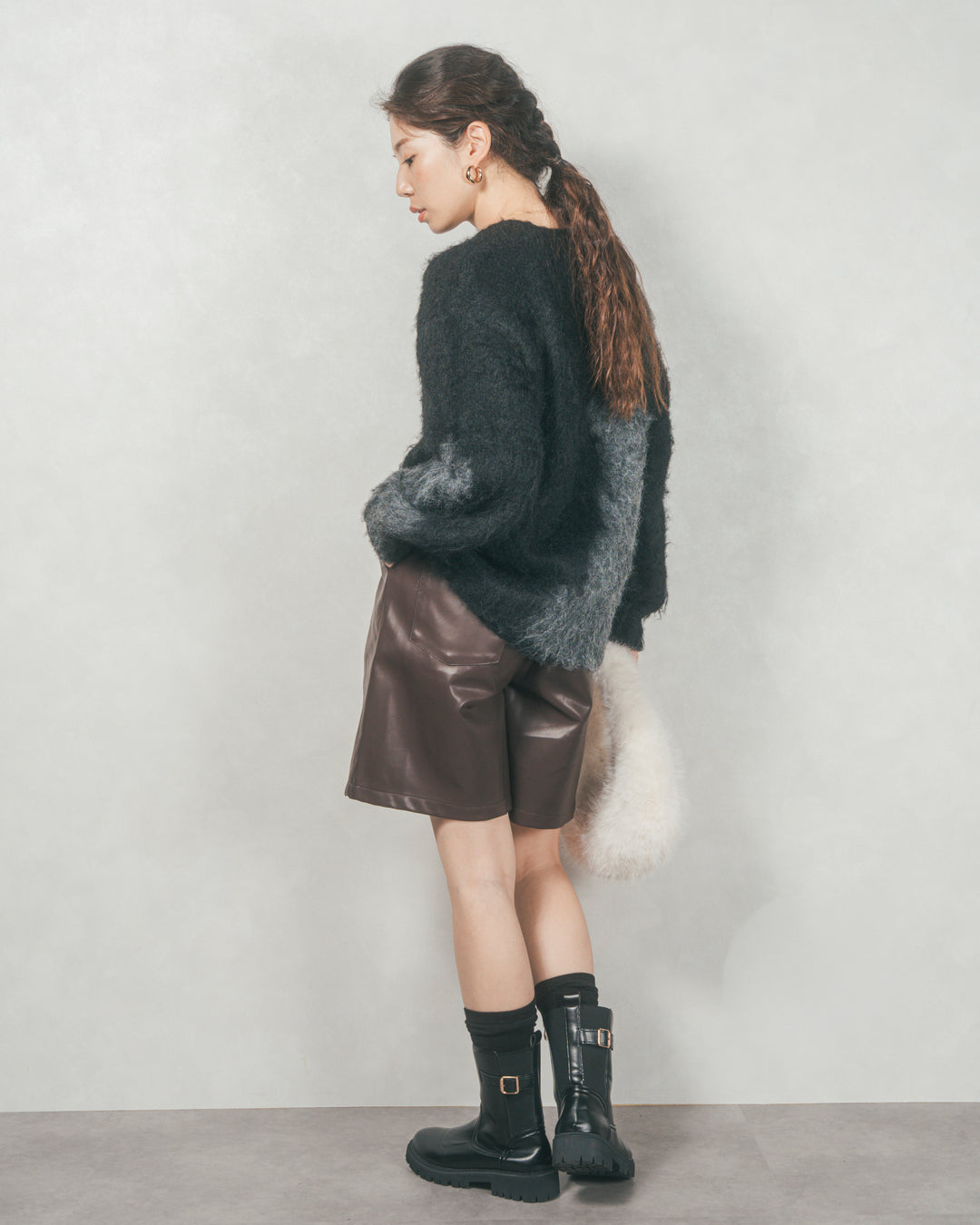 レザーライクハーフパンツ (BROWN)