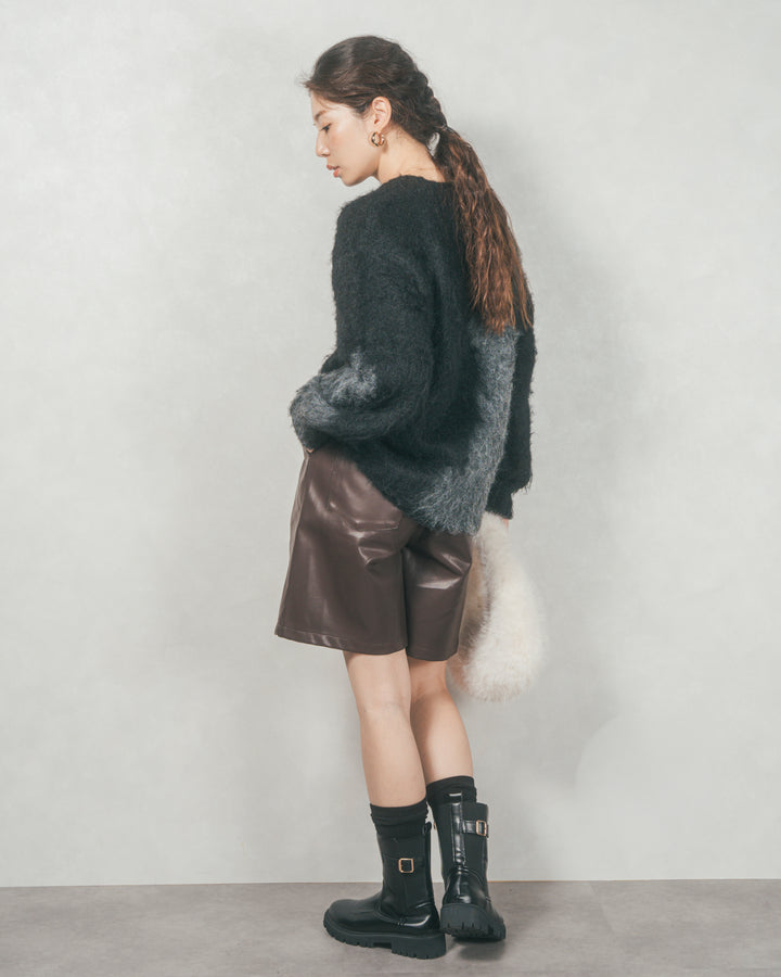 レザーライクハーフパンツ (BROWN)