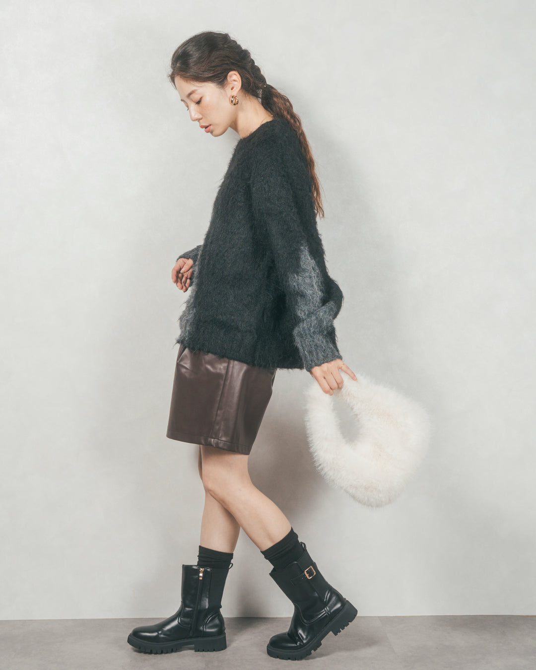 レザーライクハーフパンツ (BROWN)