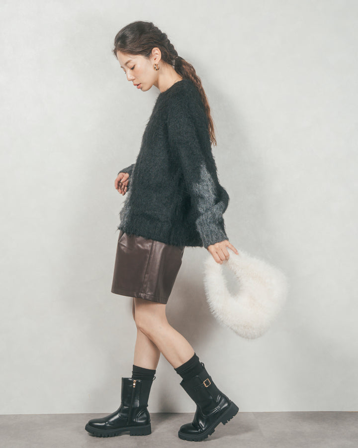 レザーライクハーフパンツ (BROWN)