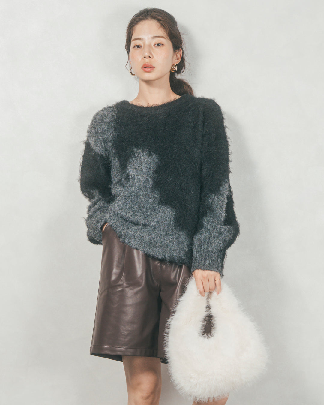 レザーライクハーフパンツ (BROWN)