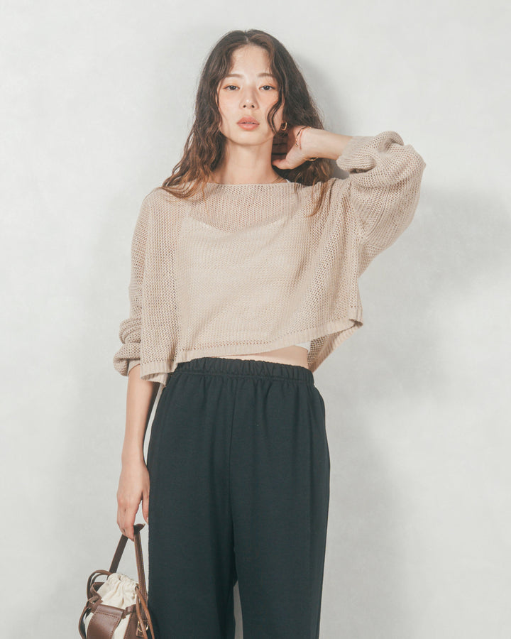 クロップドメッシュニット (BEIGE)