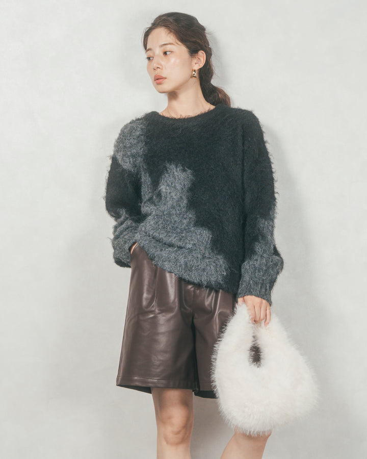 レザーライクハーフパンツ (BROWN)