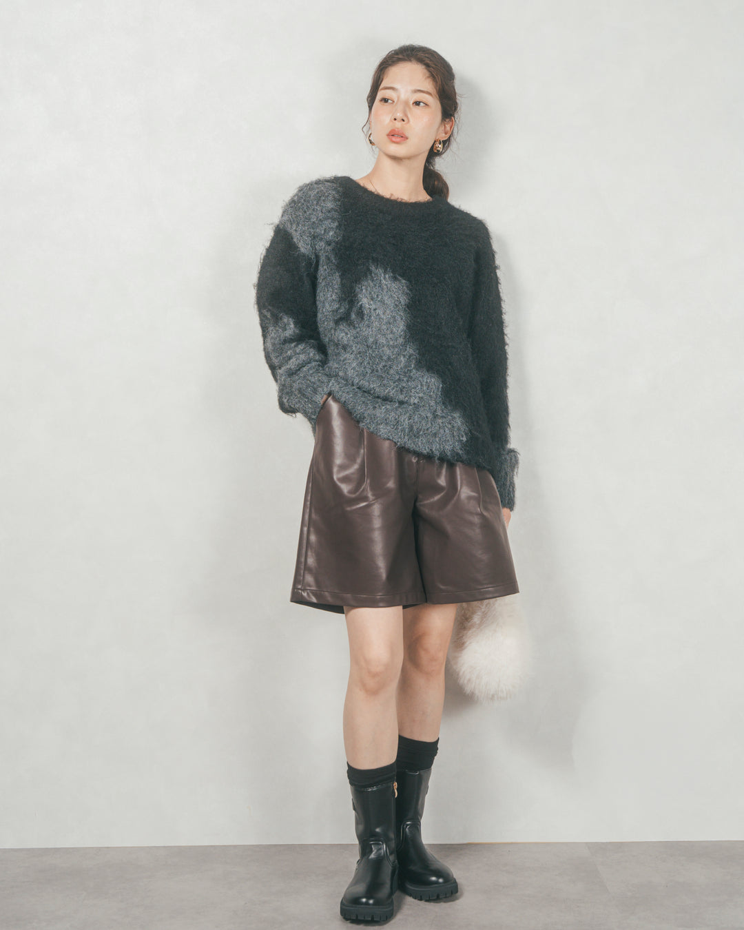 レザーライクハーフパンツ (BROWN)