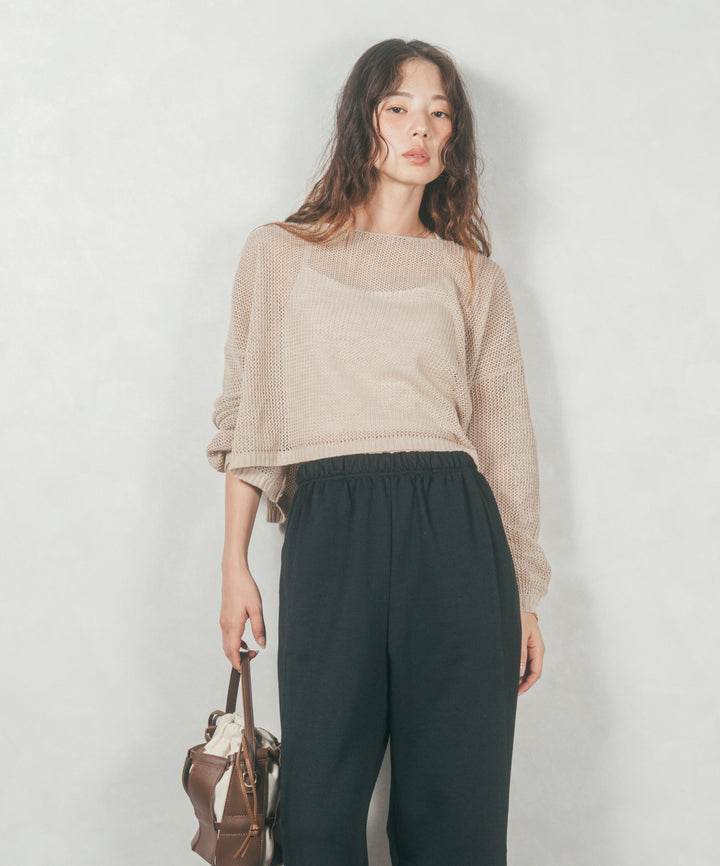 クロップドメッシュニット (BEIGE)