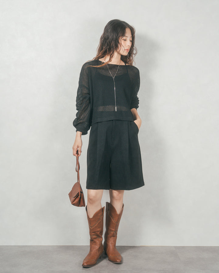 クロップドメッシュニット( BLACK)