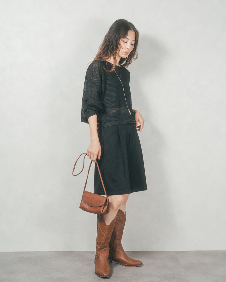 クロップドメッシュニット( BLACK)