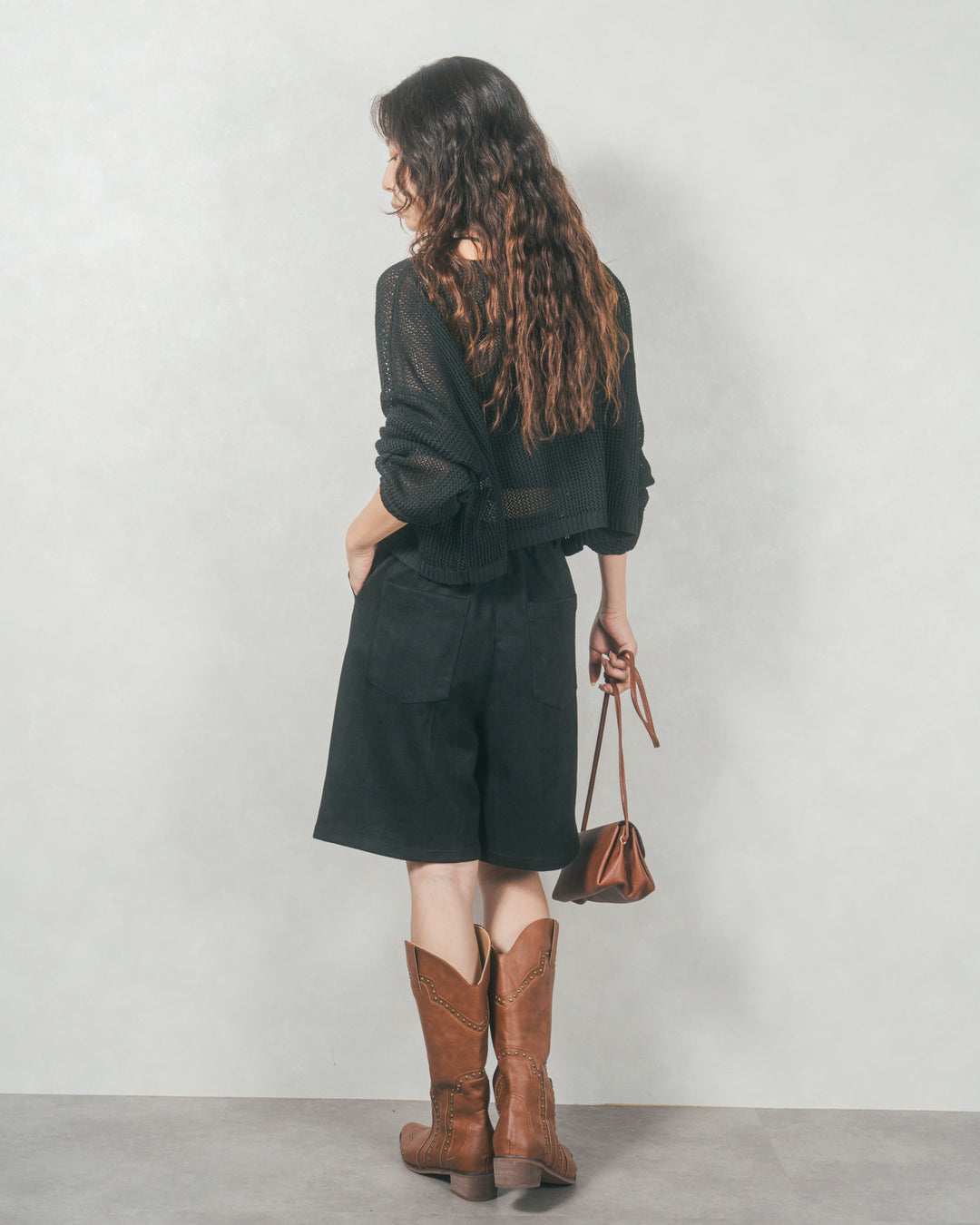クロップドメッシュニット( BLACK)