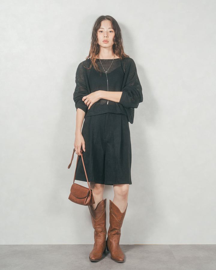 クロップドメッシュニット( BLACK)
