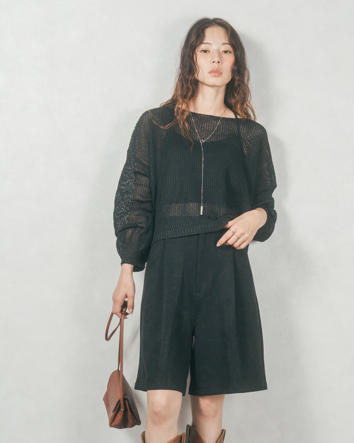 クロップドメッシュニット( BLACK)
