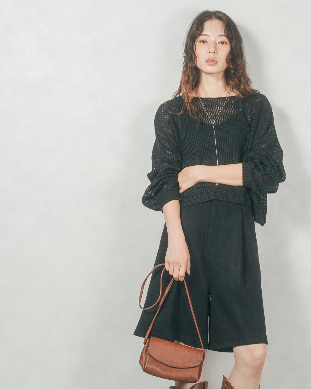 クロップドメッシュニット( BLACK)