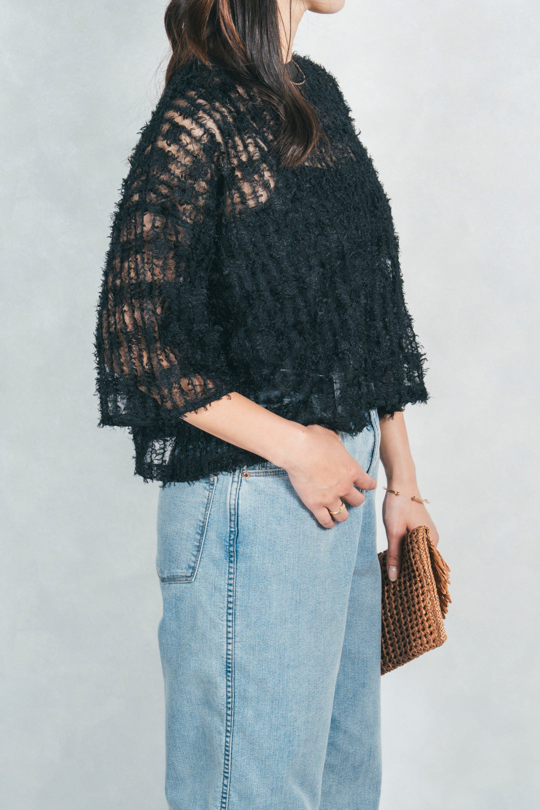 シアーフリンジトップス (BLACK)