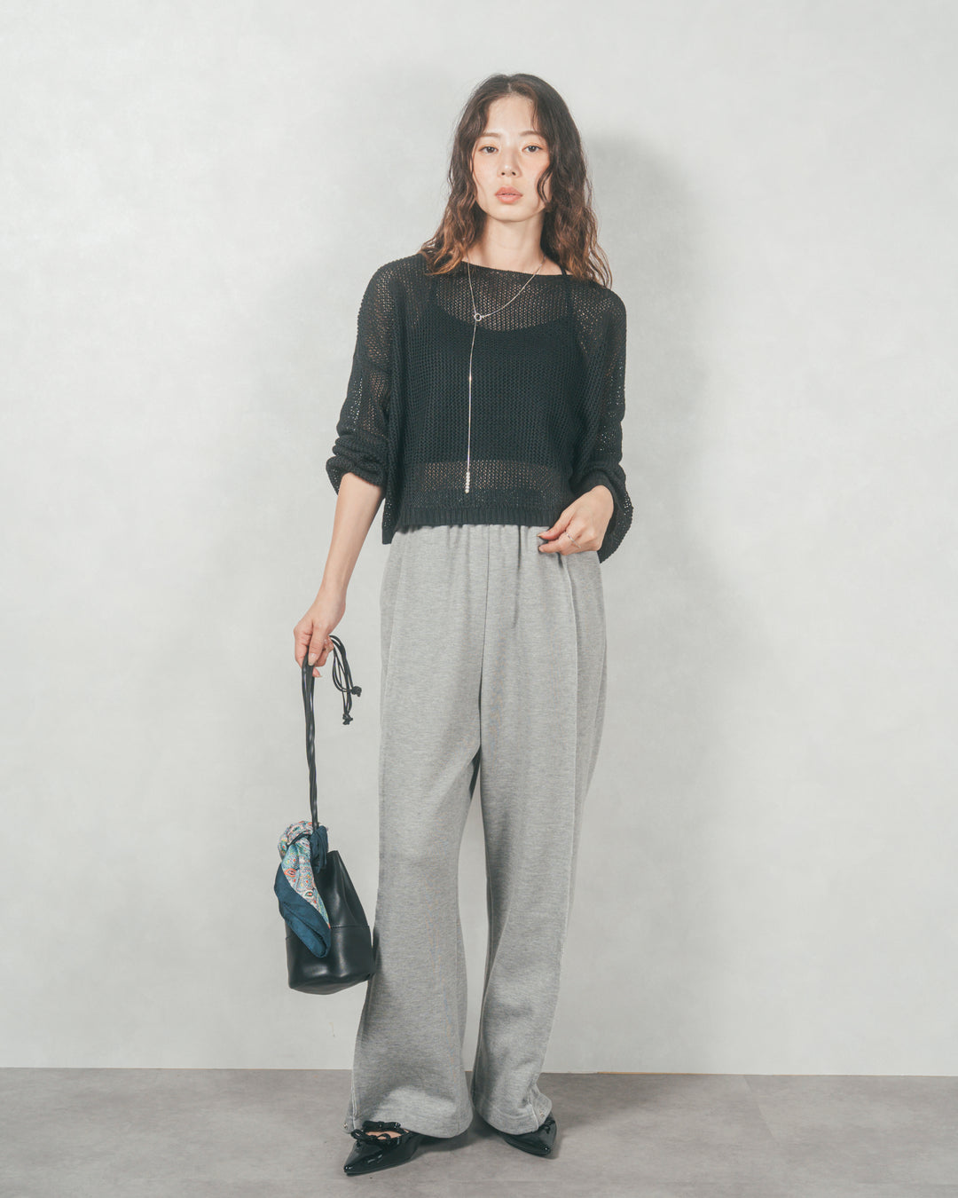 クロップドメッシュニット( BLACK)