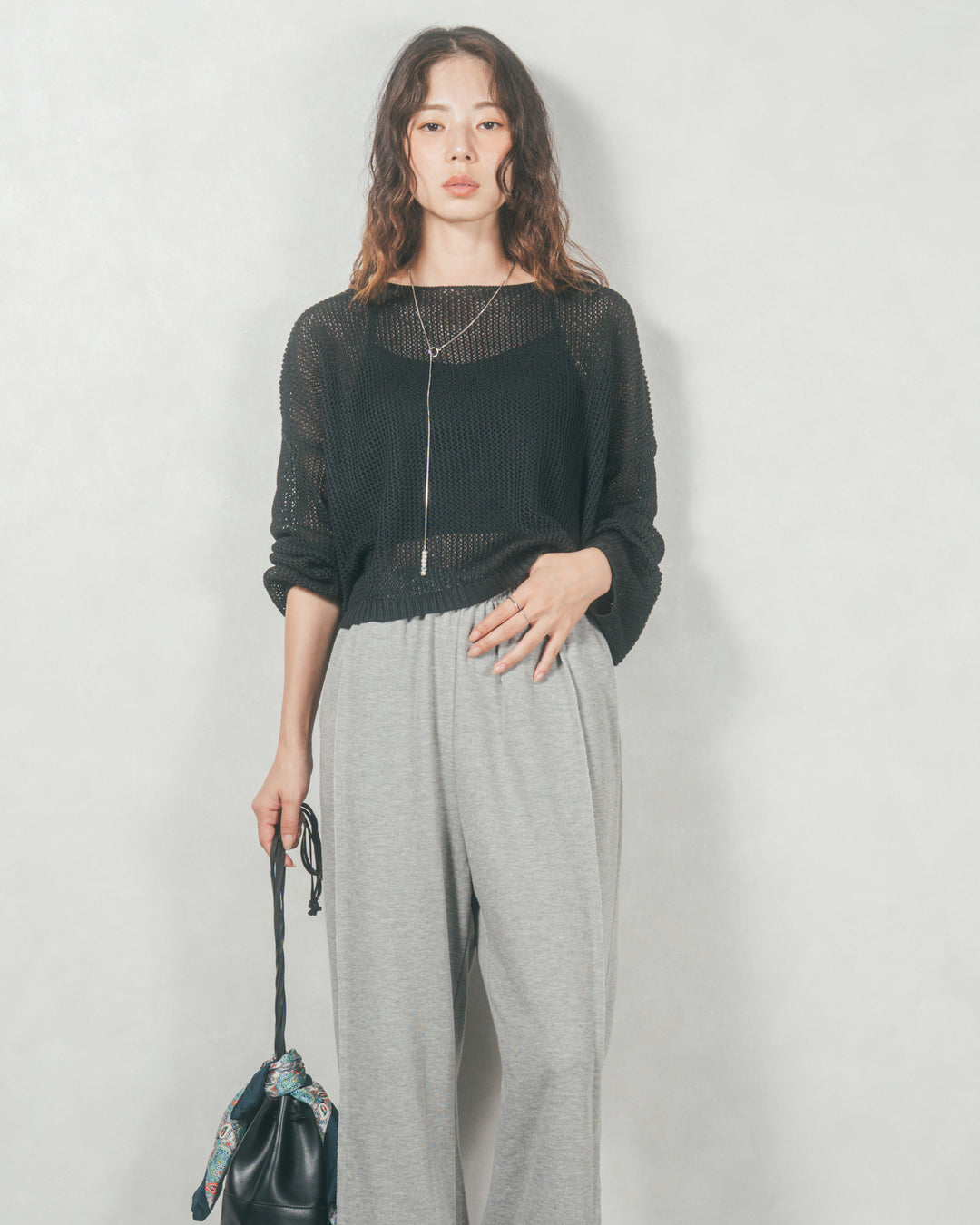 クロップドメッシュニット( BLACK)