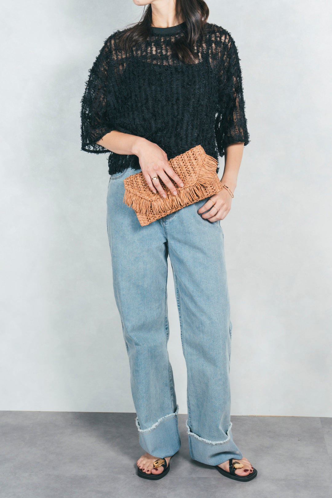 シアーフリンジトップス (BLACK)