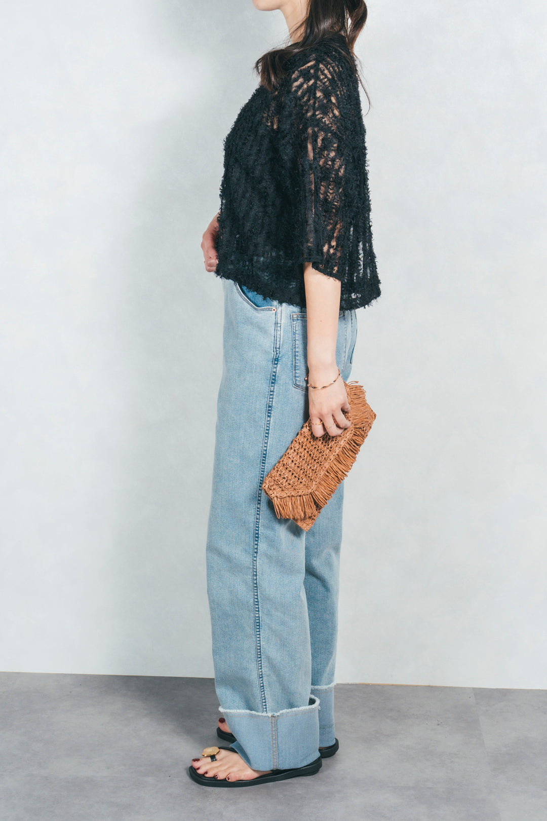 シアーフリンジトップス (BLACK)