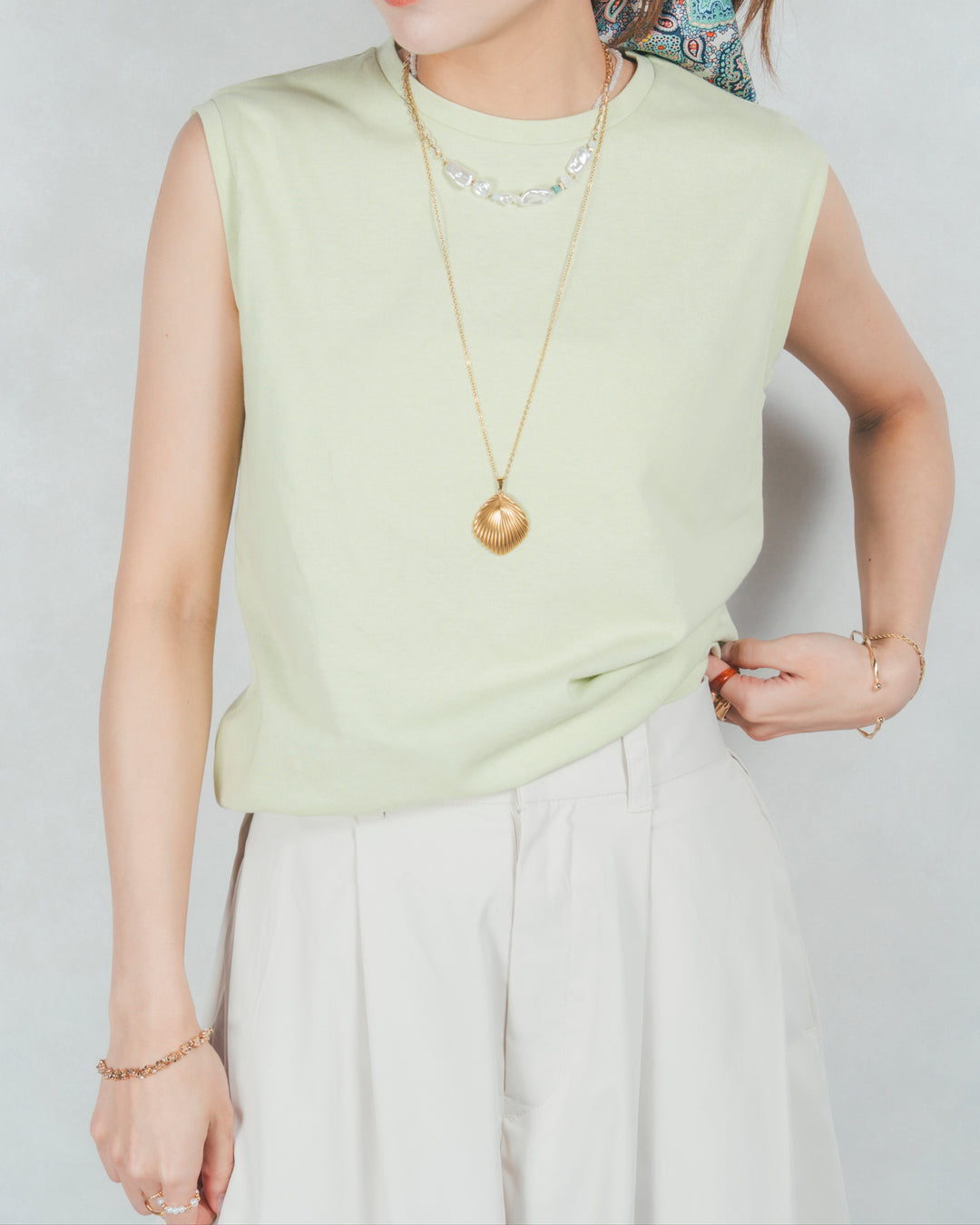 USAコットンスリーブレストップス (LIGHT GREEN)