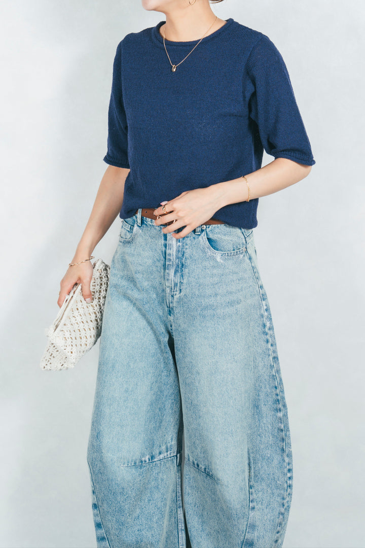 スラブカールデザインニットT (NAVY)