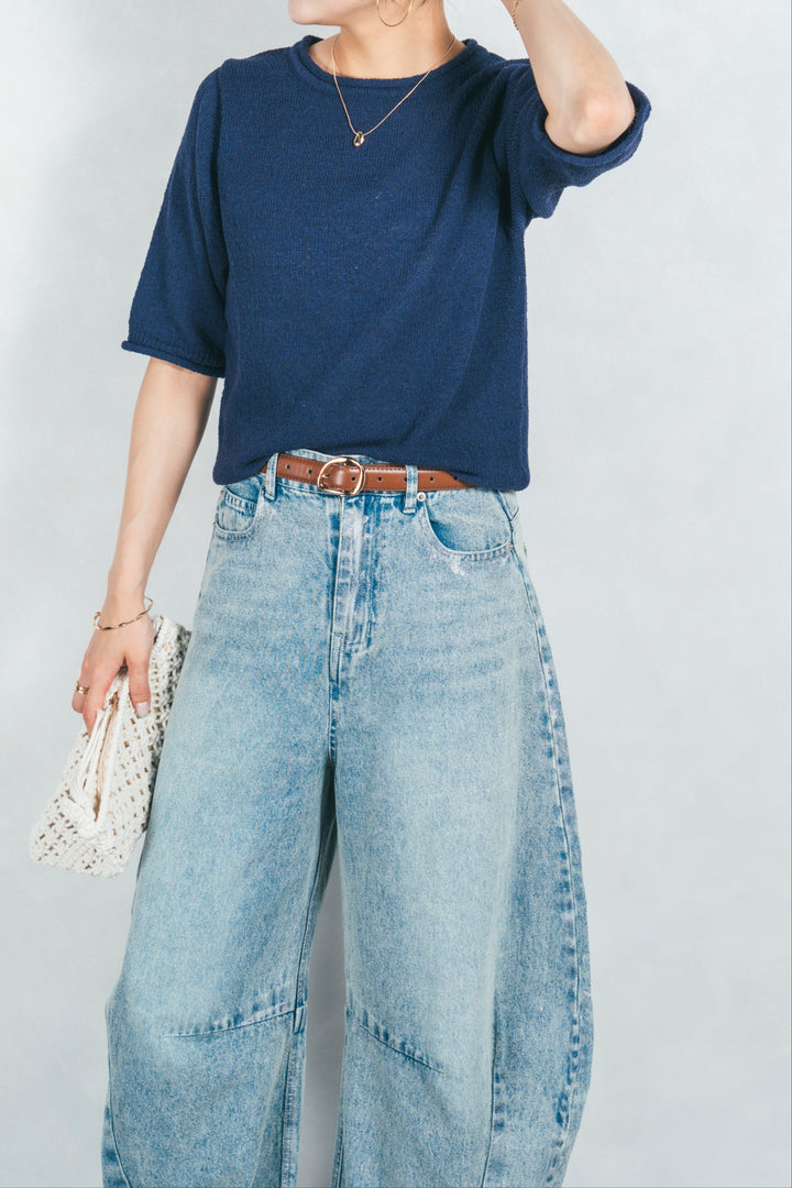 スラブカールデザインニットT (NAVY)