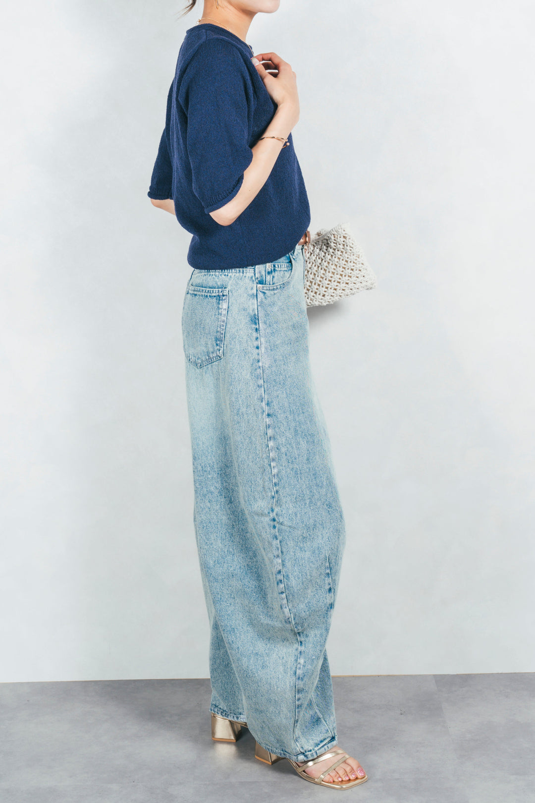スラブカールデザインニットT (NAVY)