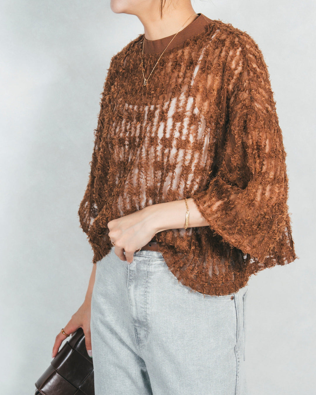 シアーフリンジトップス (BROWN)