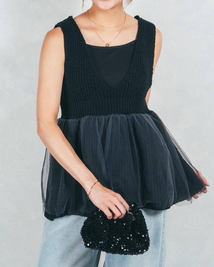 シーサイドチュールペプラムニットベスト (BLACK)