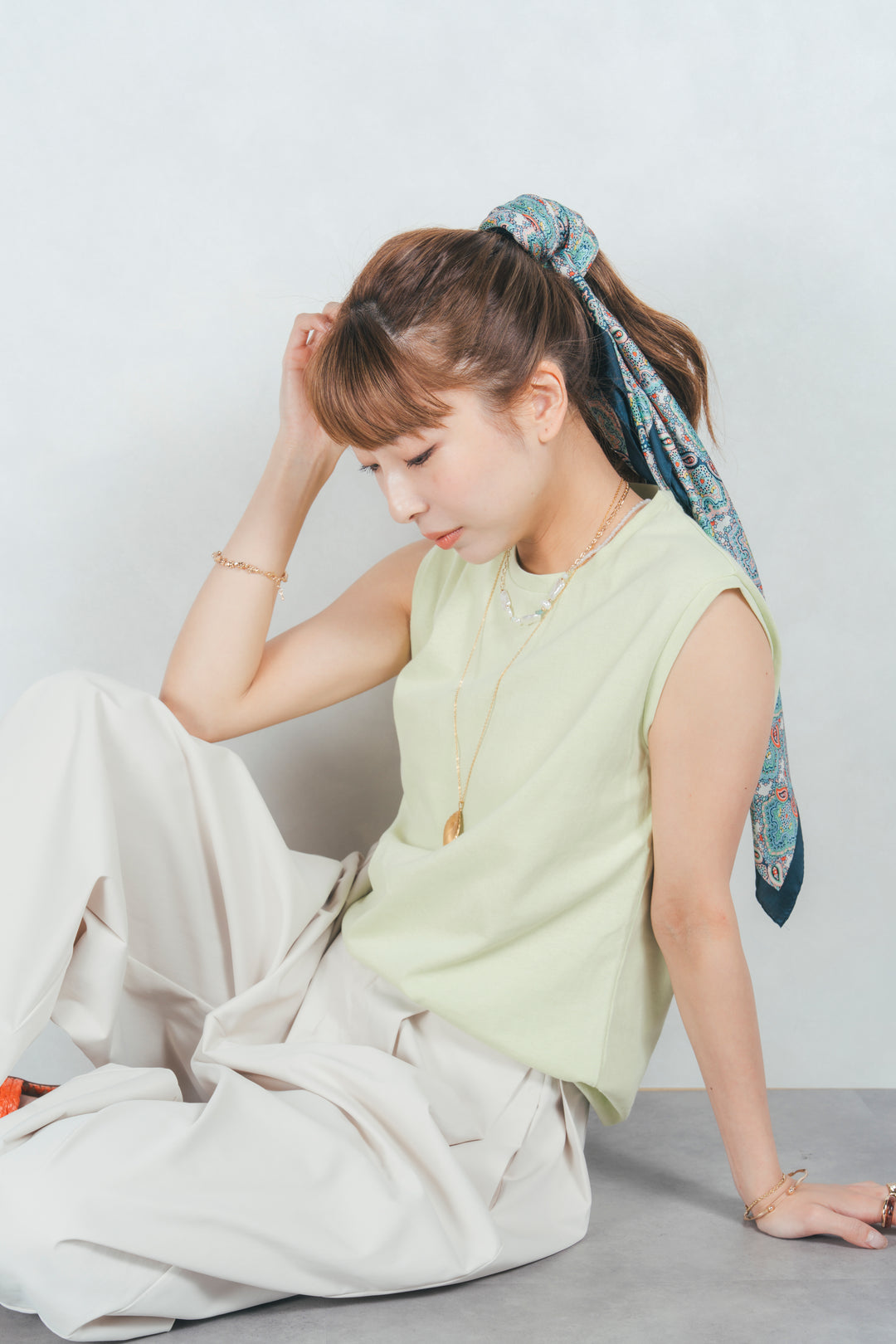 USAコットンスリーブレストップス (LIGHT GREEN)