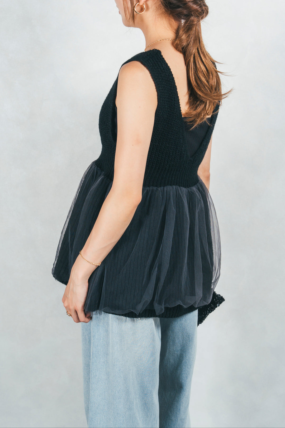 シーサイドチュールペプラムニットベスト (BLACK)