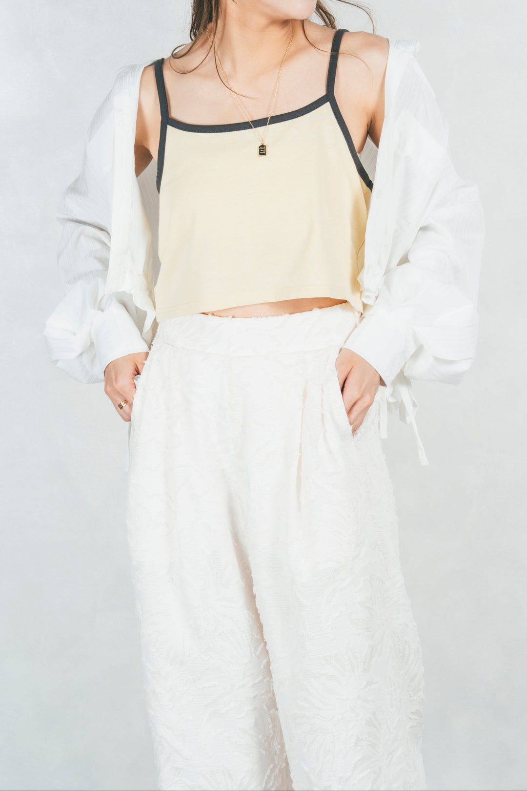 キャミ付きリンガーTシャツ (YELLOW x GREY)
