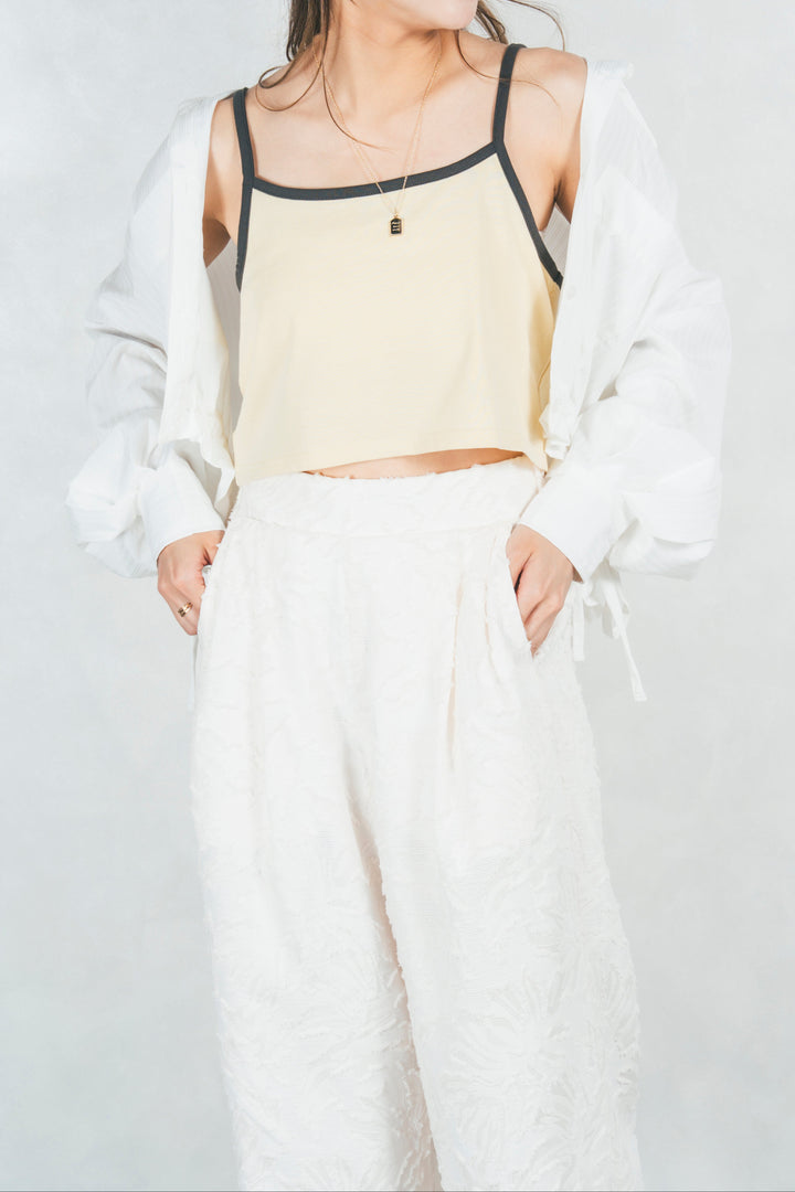 キャミ付きリンガーTシャツ (YELLOW x GREY)