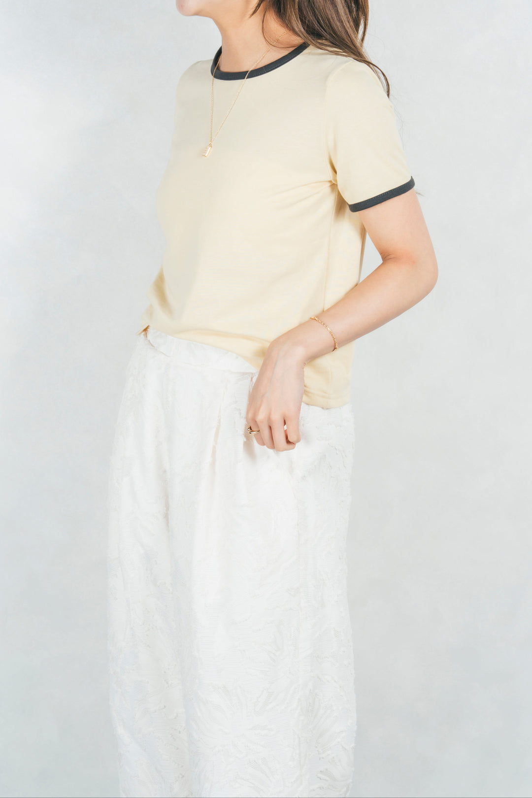 キャミ付きリンガーTシャツ (YELLOW x GREY)