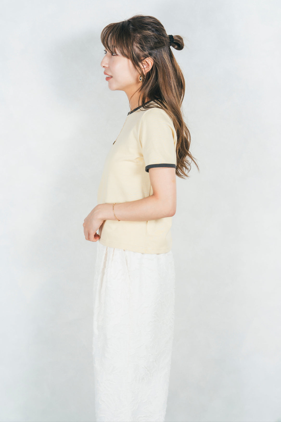 キャミ付きリンガーTシャツ (YELLOW x GREY)
