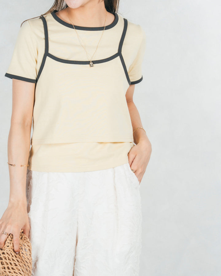 キャミ付きリンガーTシャツ (YELLOW x GREY)