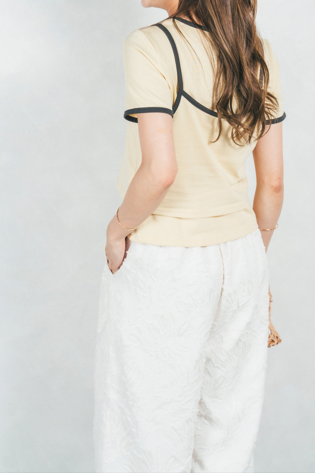 キャミ付きリンガーTシャツ (YELLOW x GREY)