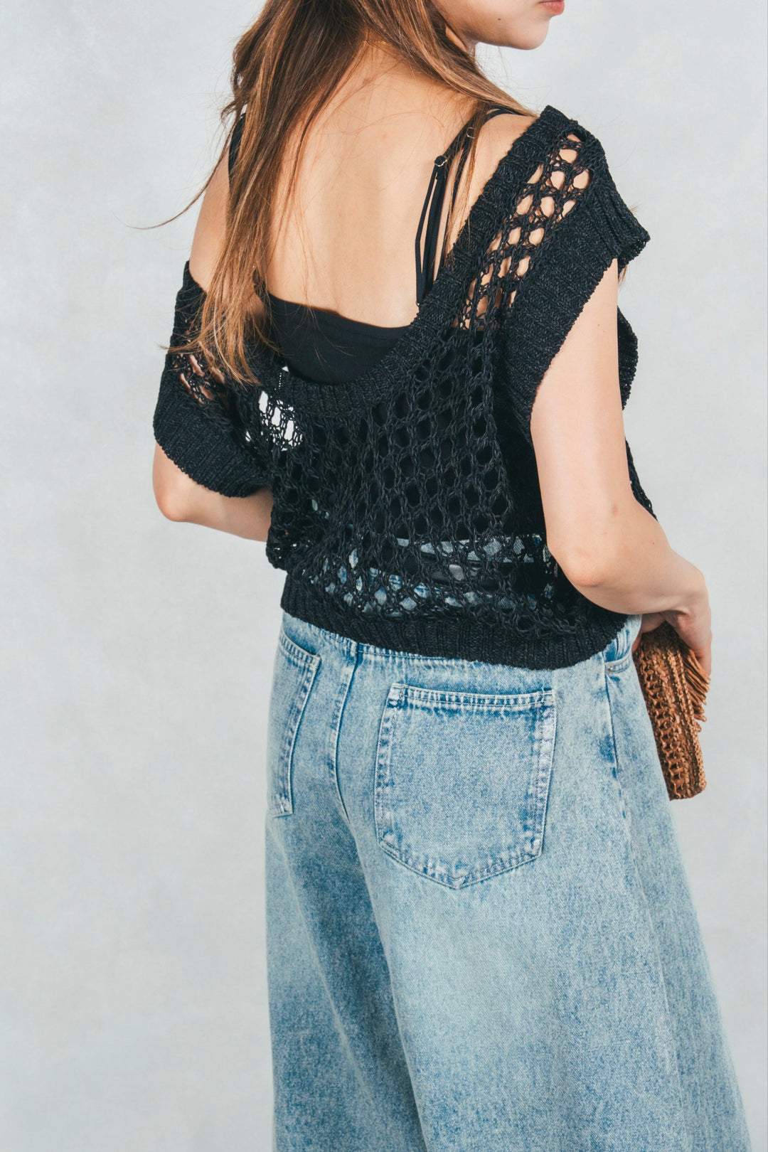 2-Way Uネックメッシュニットベスト (BLACK)