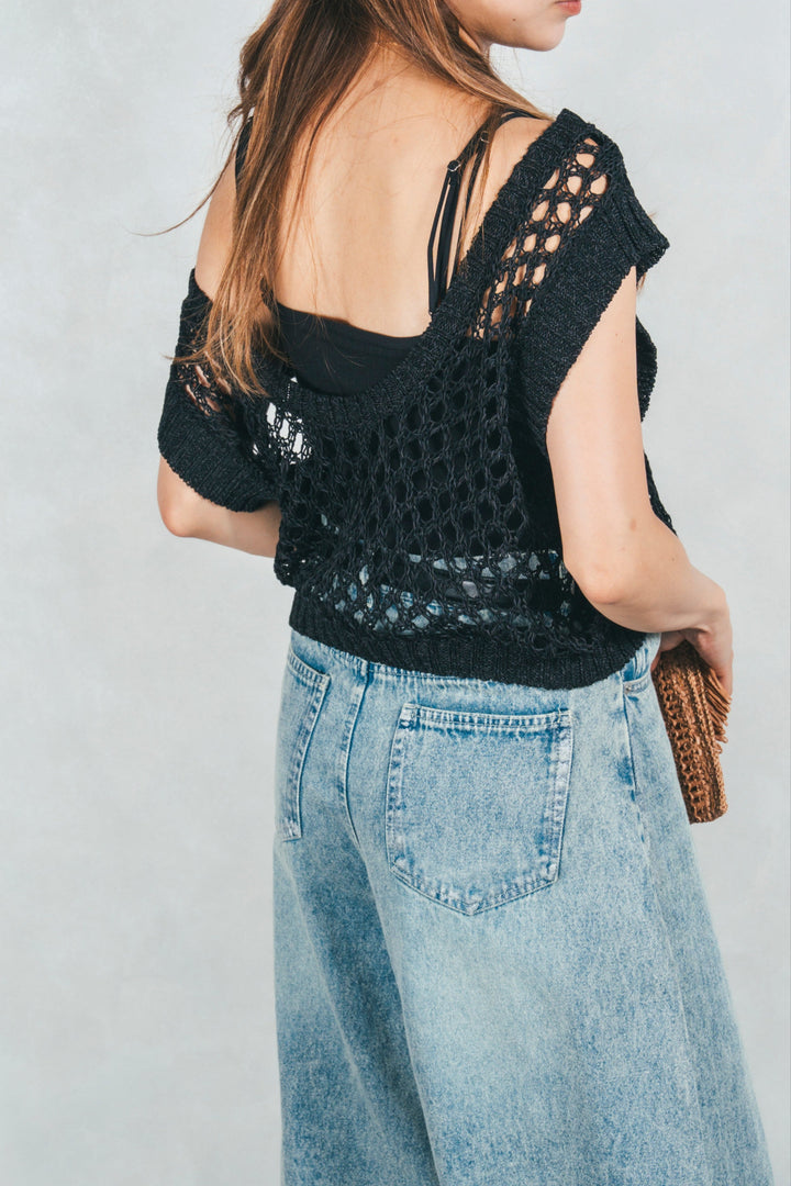 2-Way Uネックメッシュニットベスト (BLACK)