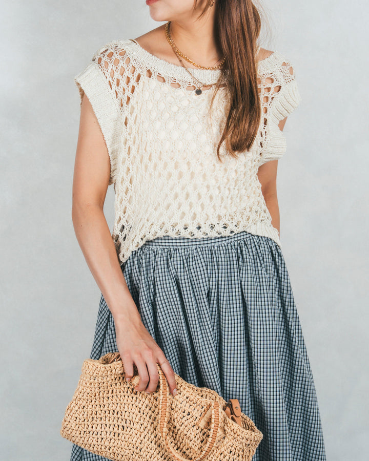2-Way Uネックメッシュニットベスト(IVORY)