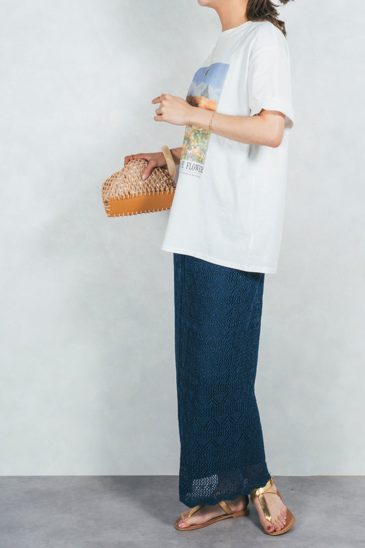 バックスリットレースニットスカート (NAVY)