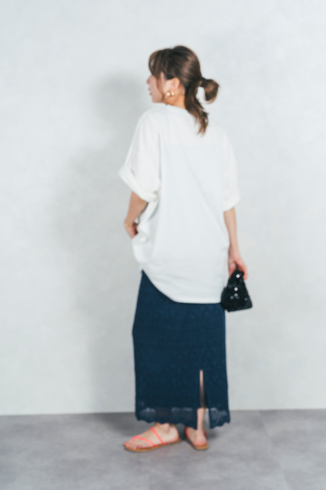 バックスリットレースニットスカート (NAVY)