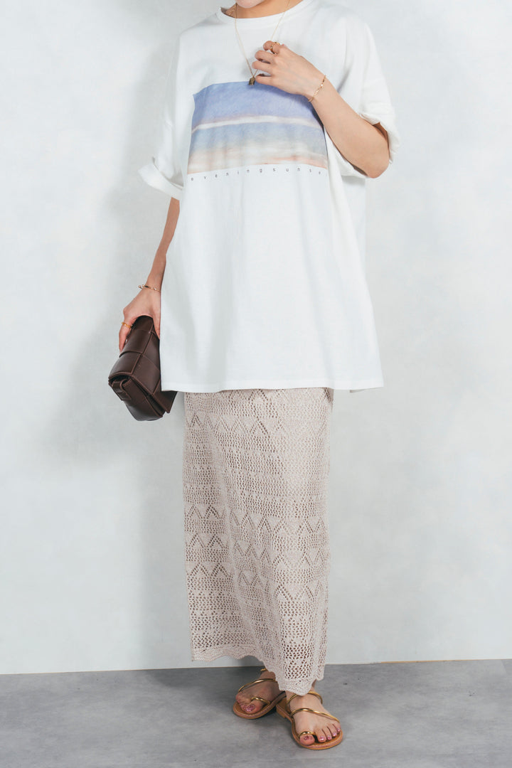 バックスリットレースニットスカート(BEIGE)
