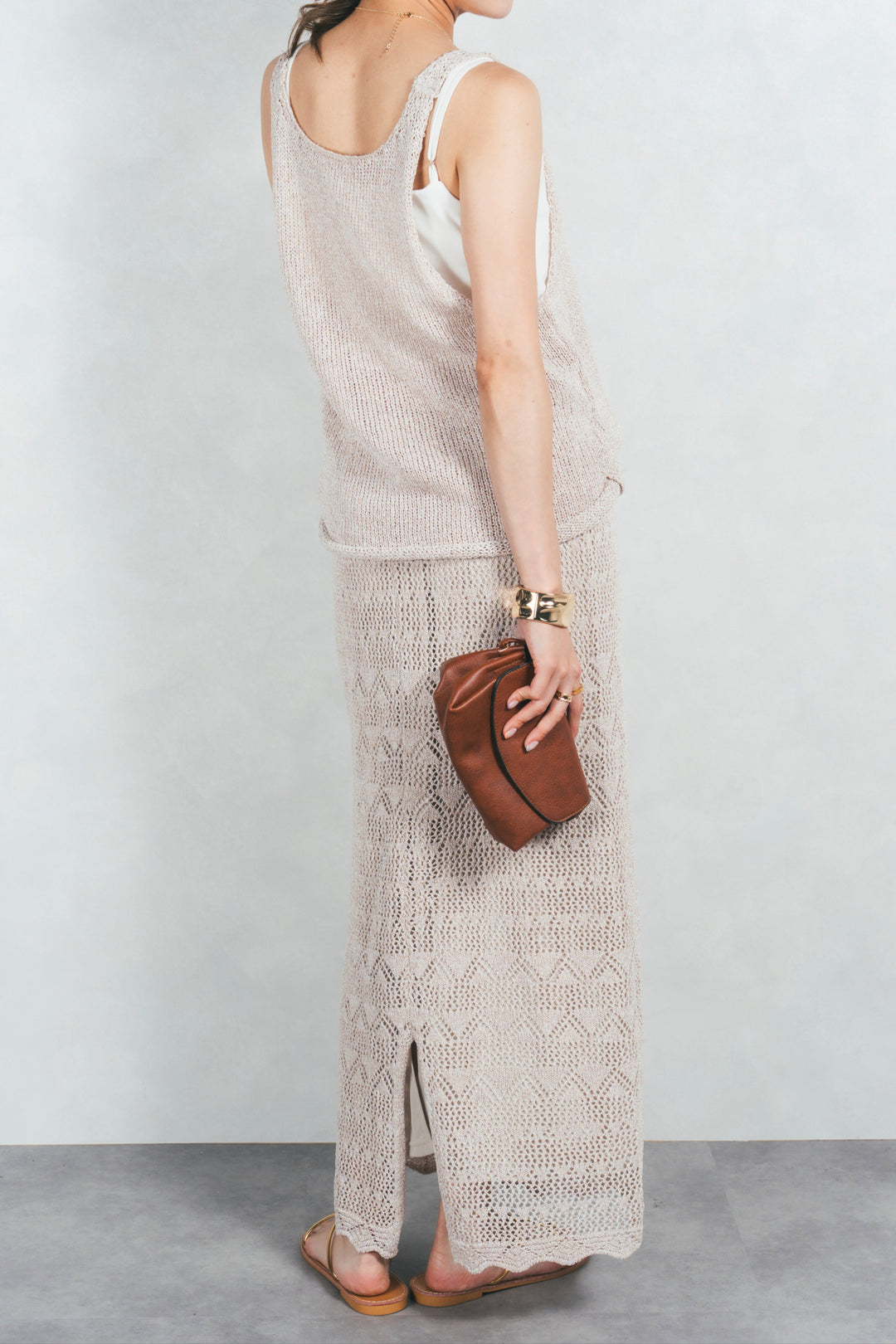 バックスリットレースニットスカート(BEIGE)