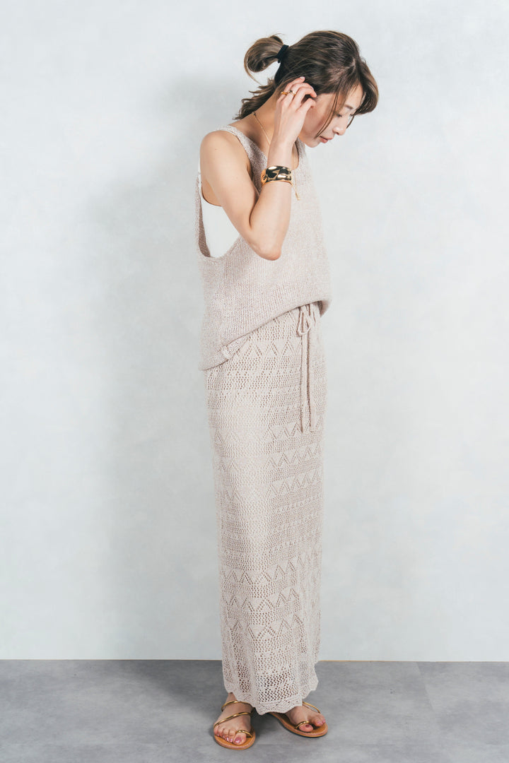 バックスリットレースニットスカート(BEIGE)