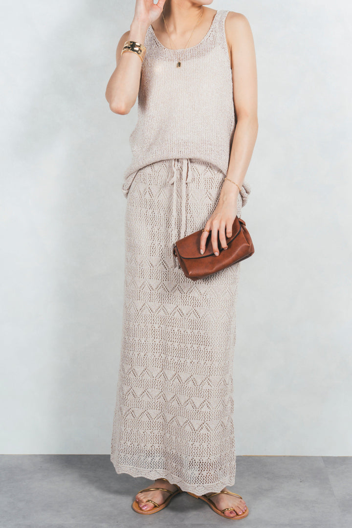 バックスリットレースニットスカート(BEIGE)