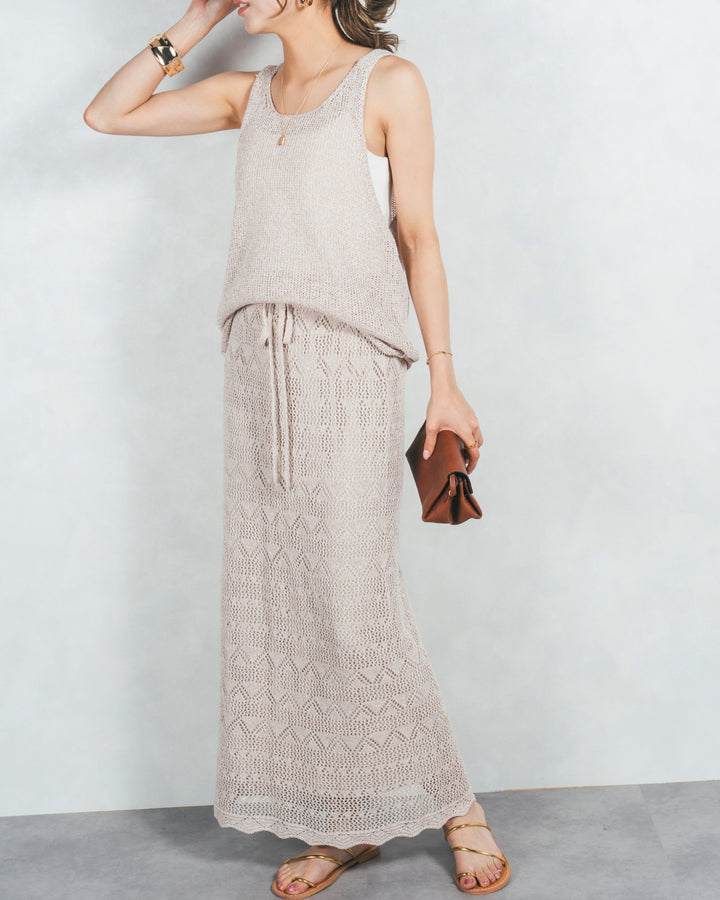 バックスリットレースニットスカート(BEIGE)