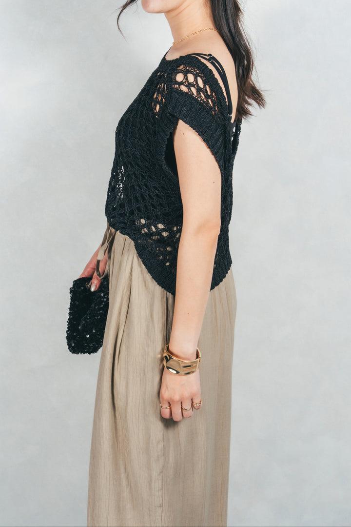 2-Way Uネックメッシュニットベスト (BLACK)