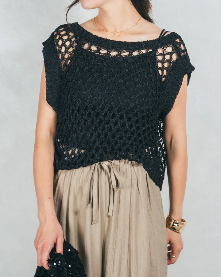 2-Way Uネックメッシュニットベスト (BLACK)