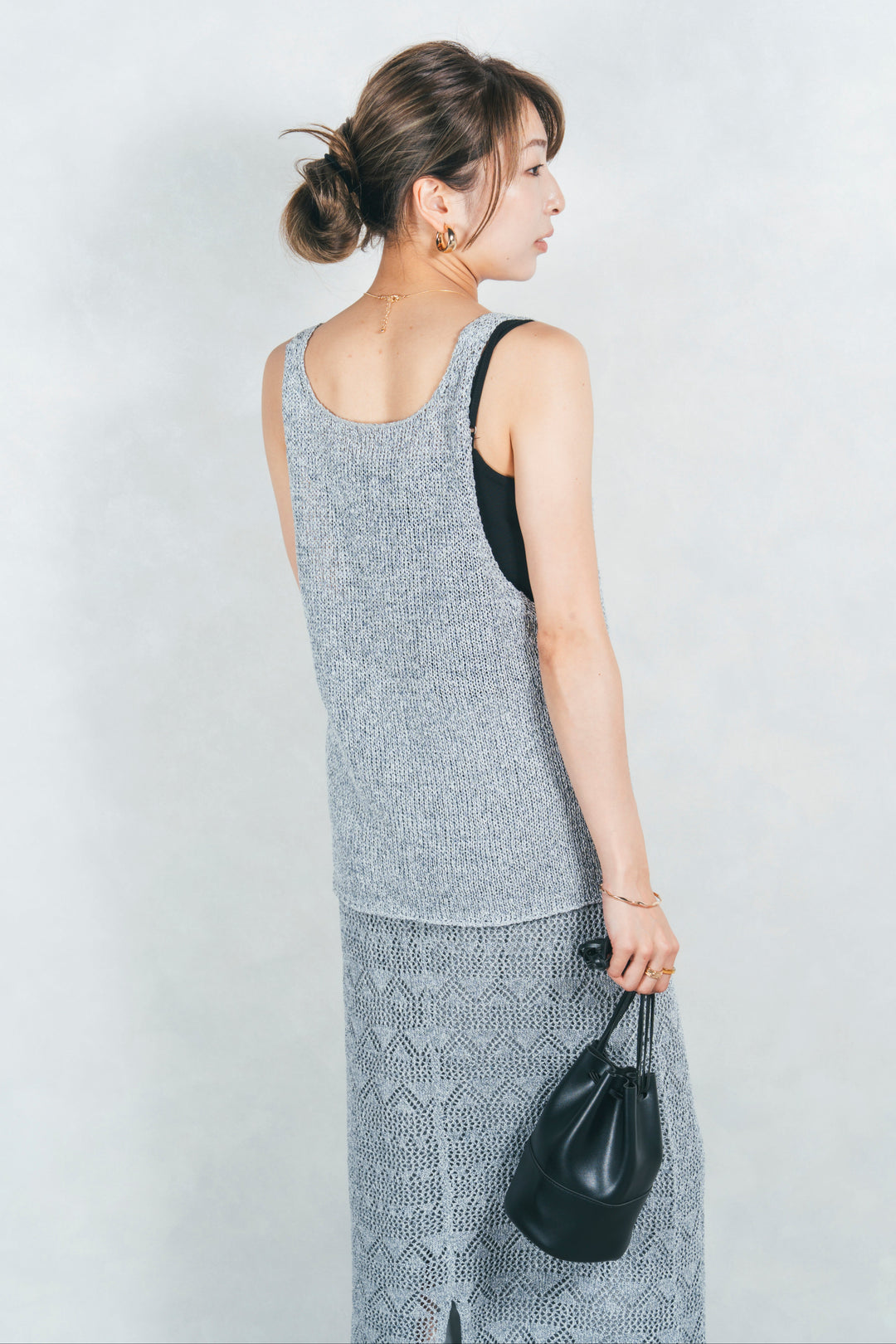 バックスリットレースニットスカート (GRAY)