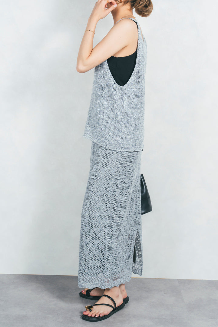 バックスリットレースニットスカート (GRAY)
