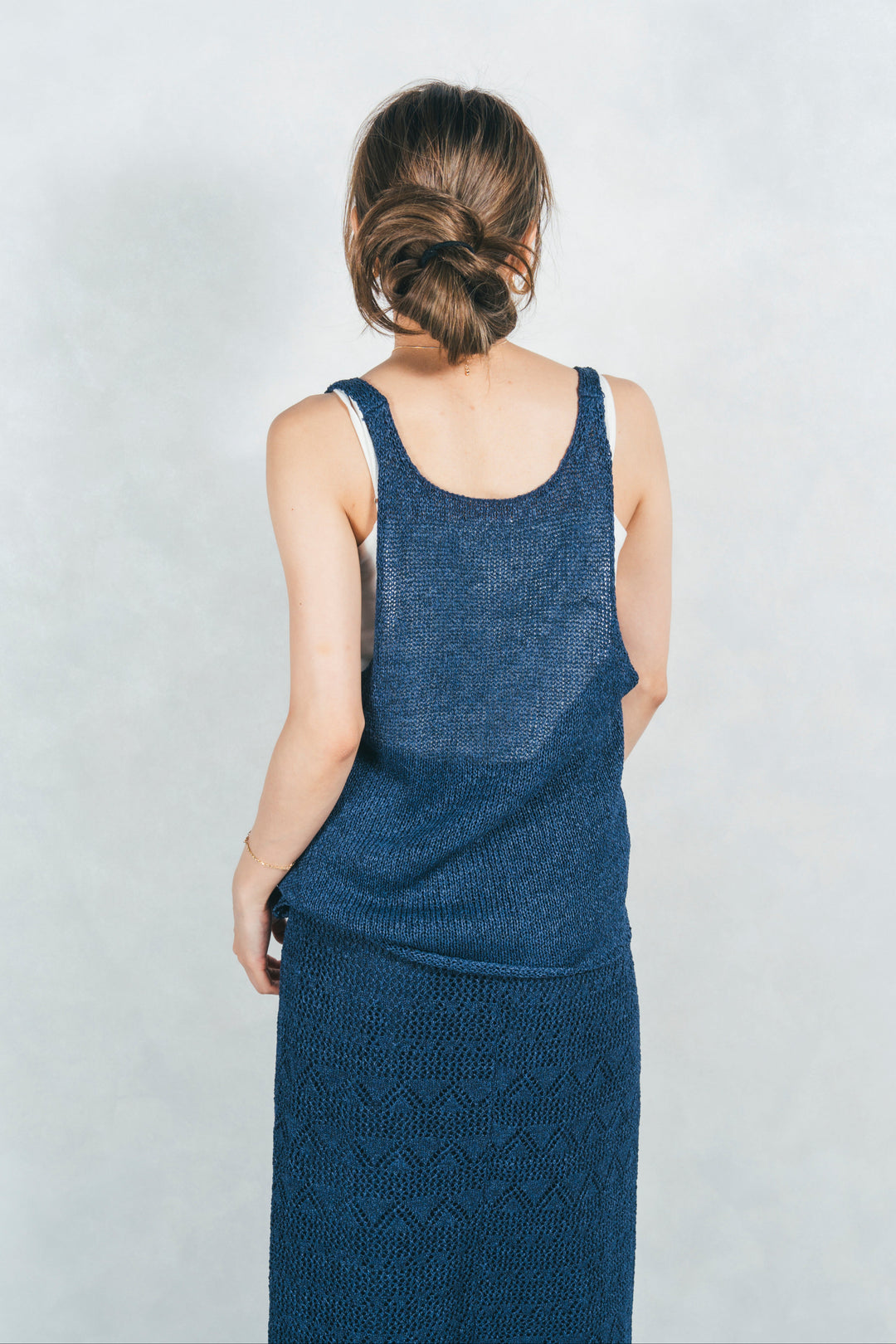 バックスリットレースニットスカート (NAVY)